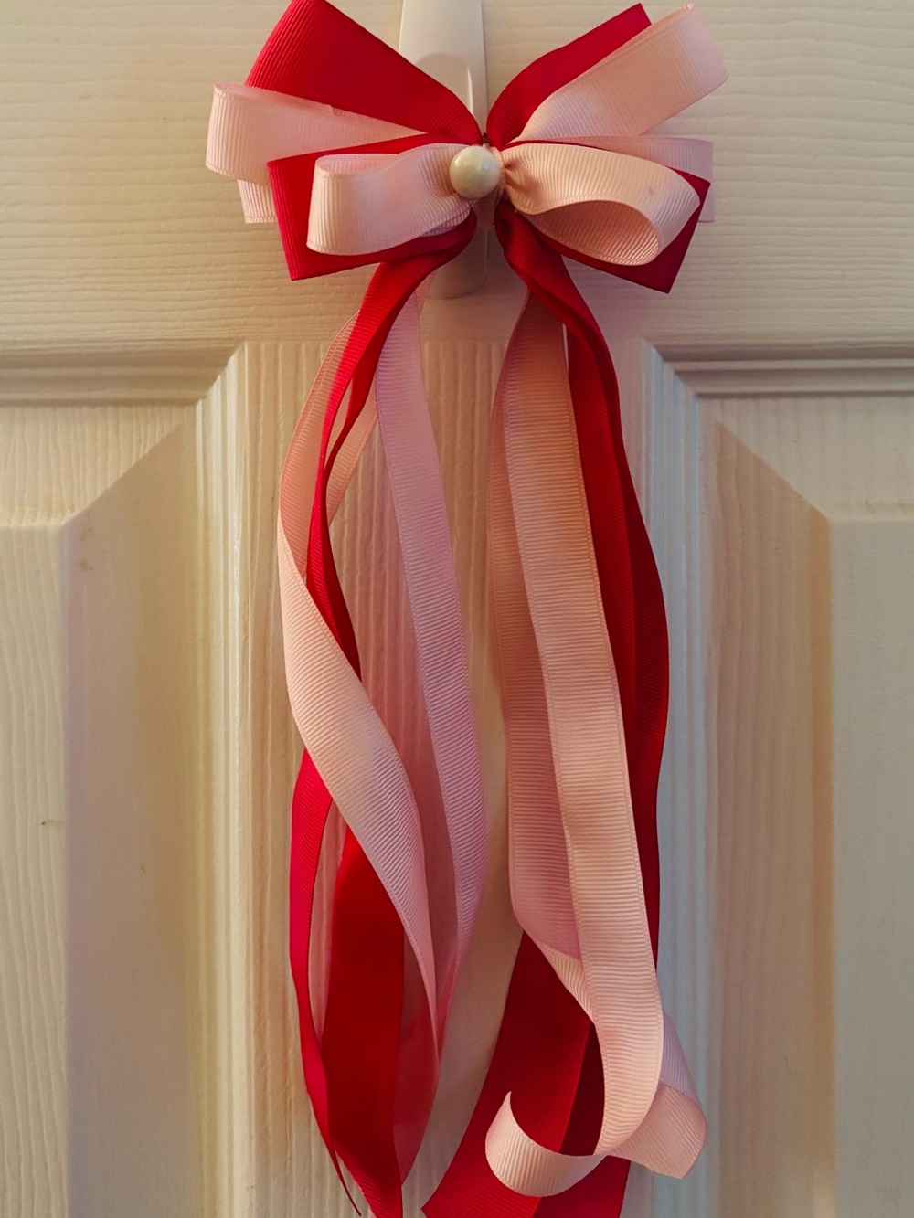 Pink and Fuchsia Ribbon Bow with Pearl Accent